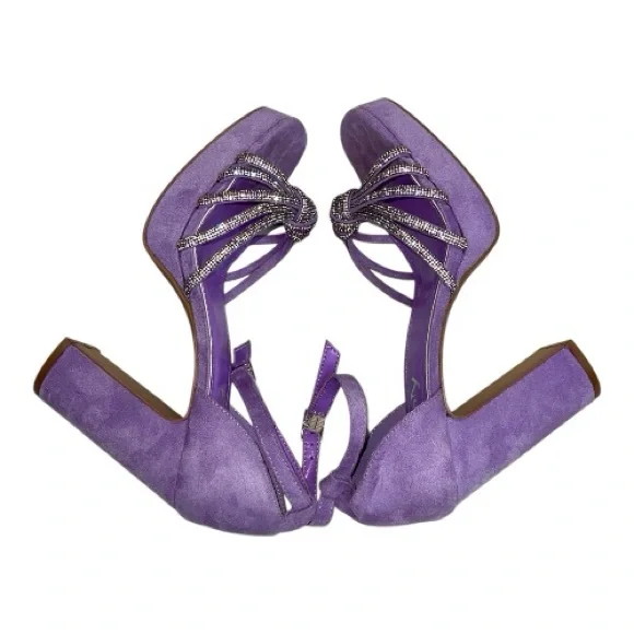 Vivianly Women's Rhinestone Platform Chunky Heels Sz 8 - Picture 2 of 10